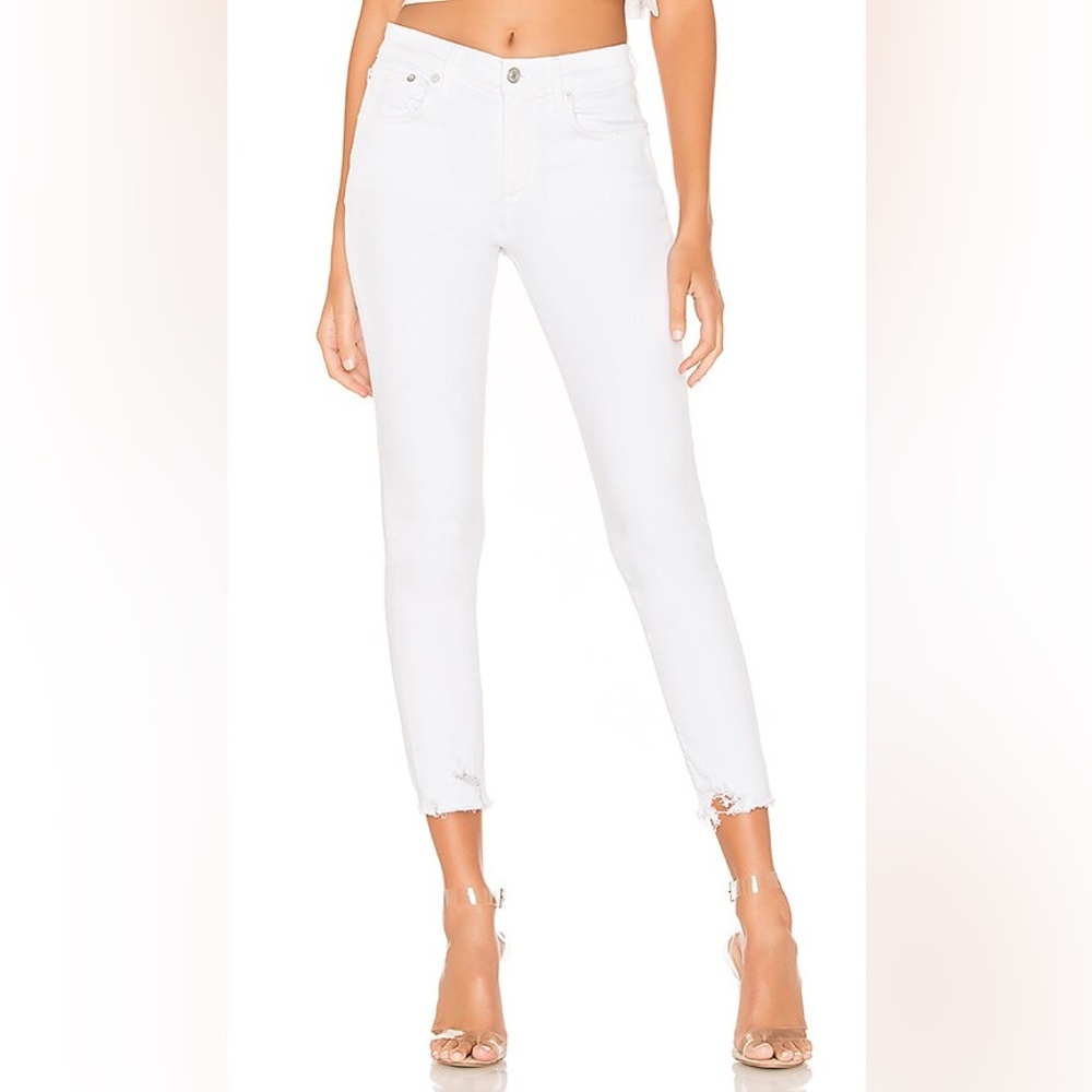 AGOLDE Sophie High Rise Skinny Crop Jeans Aero White Raw Hem Distressed 29